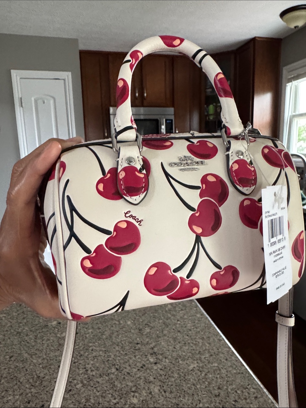 🍒Super Cute🍒 Authentic Coach CY745 Cream Mini Satchel with Red Cherry Print 🍒 - Picture 9 of 15